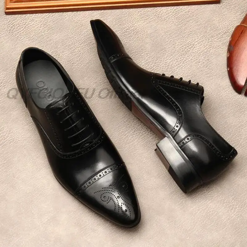 

Туфли-оксфорды мужские из натуральной кожи, Роскошные Формальные, заостренный носок, Классическая Свадебная обувь, на шнуровке, черные кори...