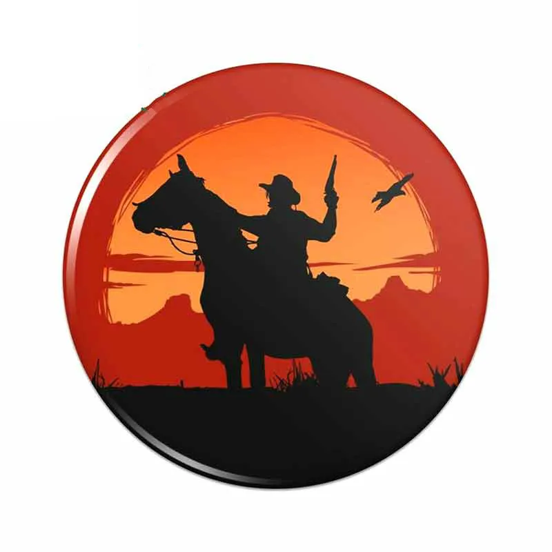 

for Cowboy on Horse with Red Sunset and Gun Pinback Button Pin Fine Decal Vinyl Car Sticker Funny KK 13cm X 13cm