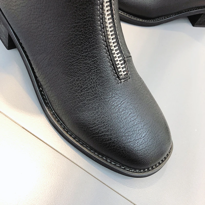 Женские ботинки из ПУ кожи на молнии спереди высоком каблуке|Женские