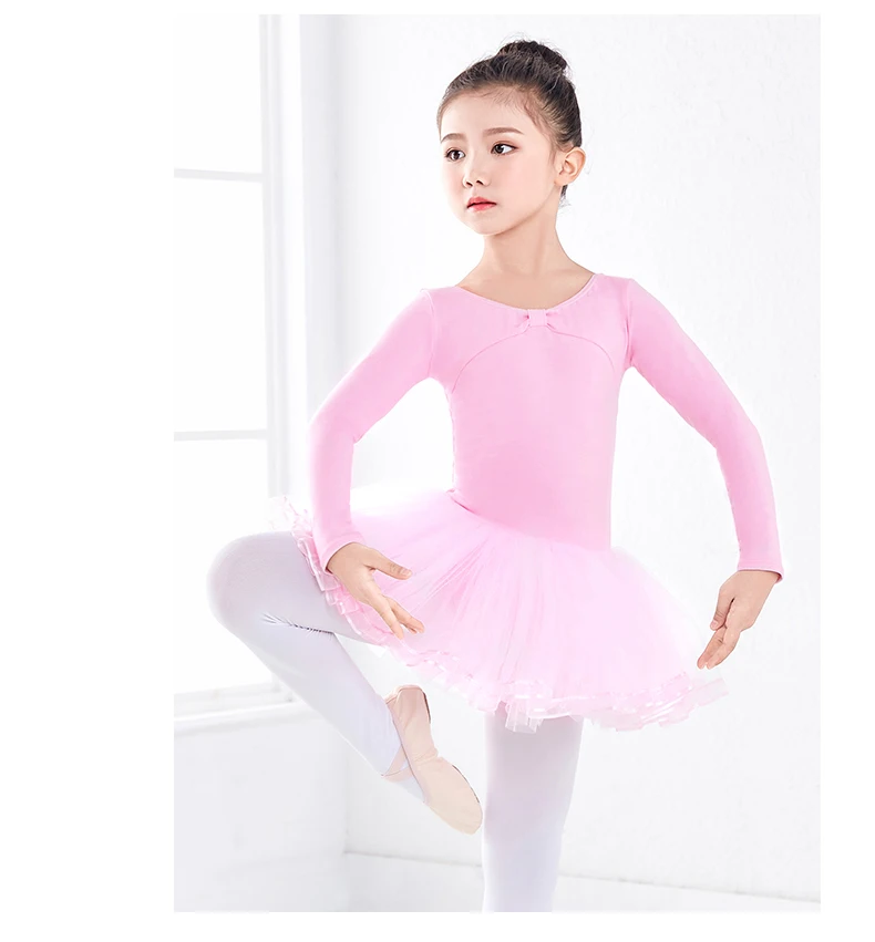 New Arrivals Children Ballet Tutu Gymnastics Dance Dress Girls Long Sleeve Pink Dance Dress for Ballet