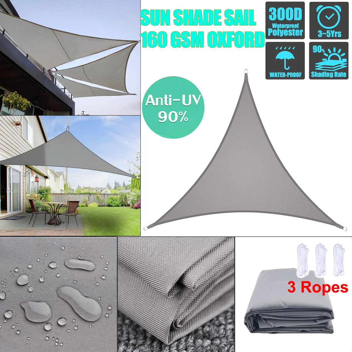 

Grey Equilateral triangle Sunshade Outdoor Sun Shelter Waterproof awnings Protection Outdoor Canopy Garden Patio Pool Shade Sail