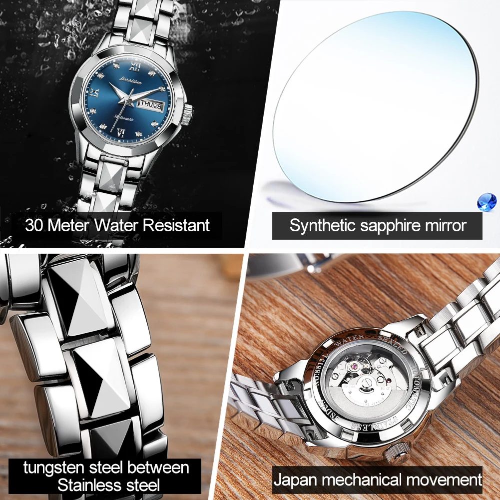 JSDUN Top Brand Fashion Ladies Diamond Watches Mechanical Watches Luxury Stainless Steel Ladies Simple Watches Reloj Watches enlarge