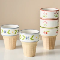 creative ice cream shape stackable cups without handle glaze ceramic breakfast milk coffee tea mug microwave safe home drinkware