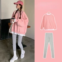 pink fake two piece round neck sweater women autumn and winter new korean style long hip top