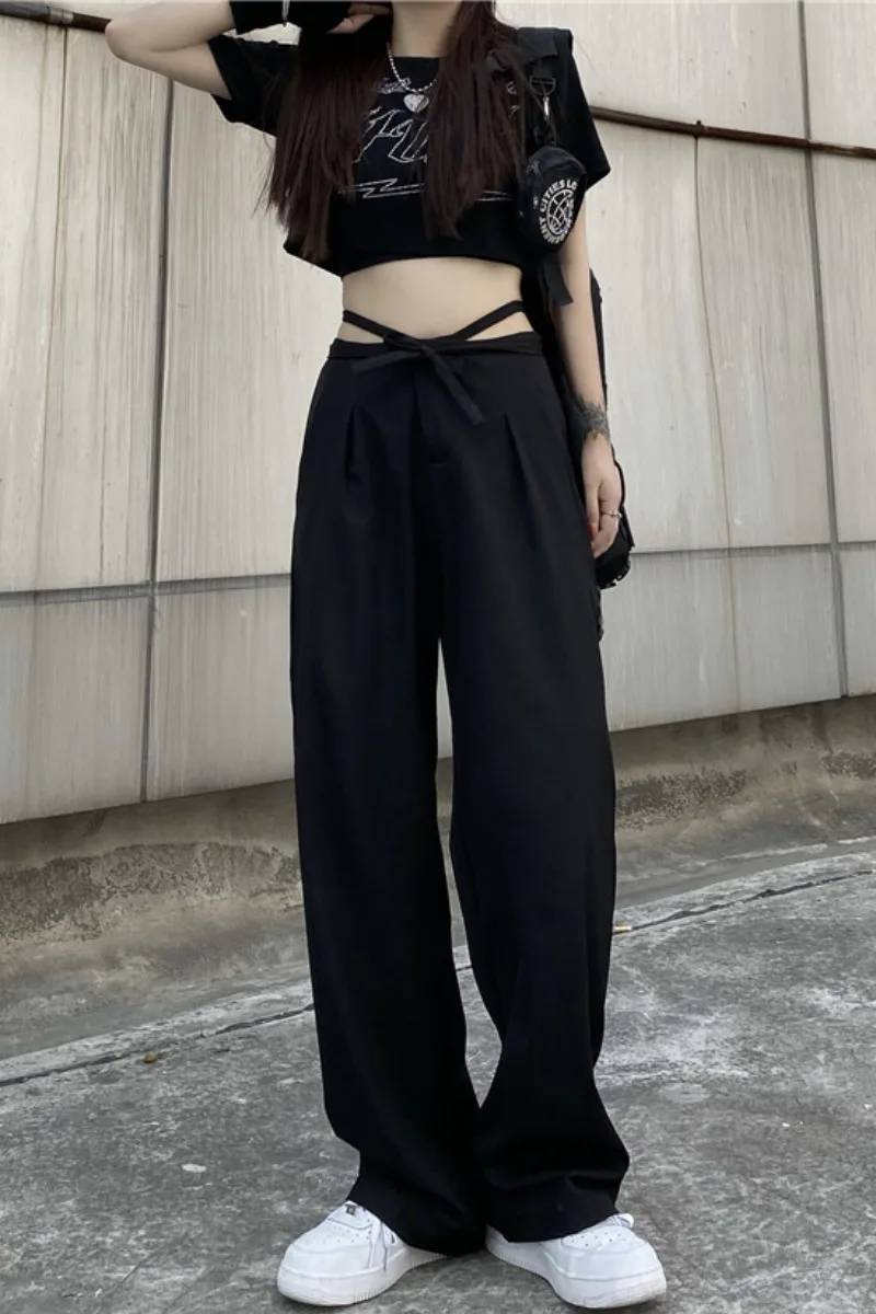

High waist mop pants women's summer ins niche strap straight wide-leg pants loose slim casual pants pants tide