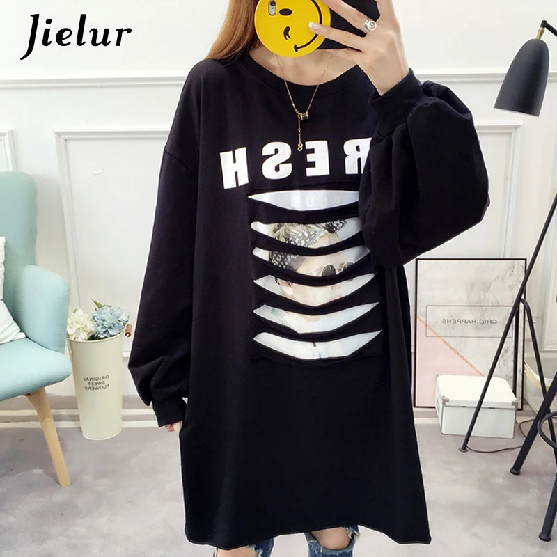 Jielur осенние длинные корейские свободные женские толстовки Тонкий хипстер