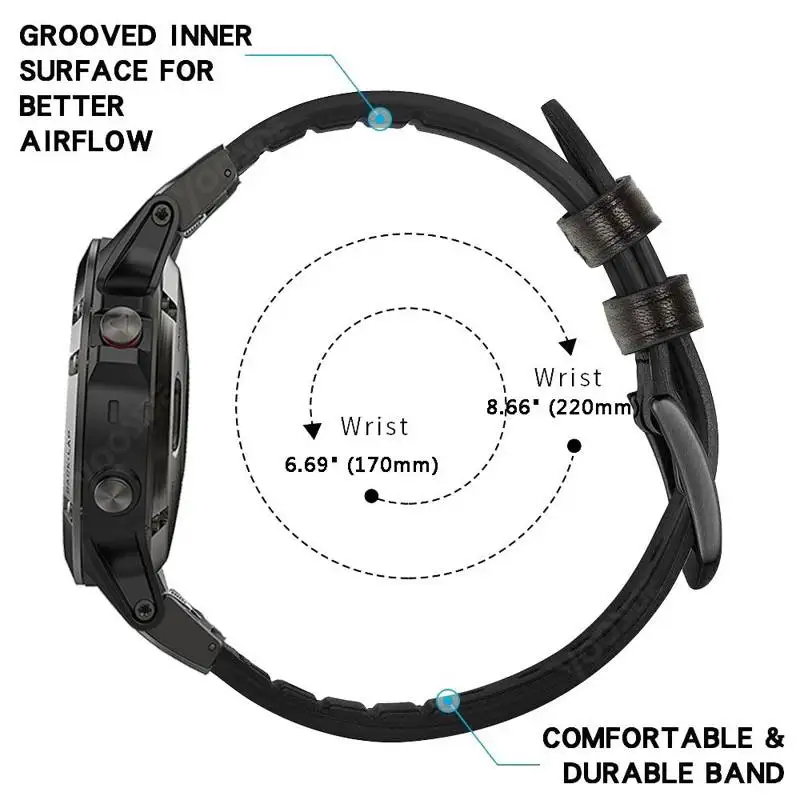 Ремешок для часов Fenix 6X натуральная кожа Гибридный Силикон Garmin 5 Plus/Fenix 5X/3/3 HR 26 мм/22