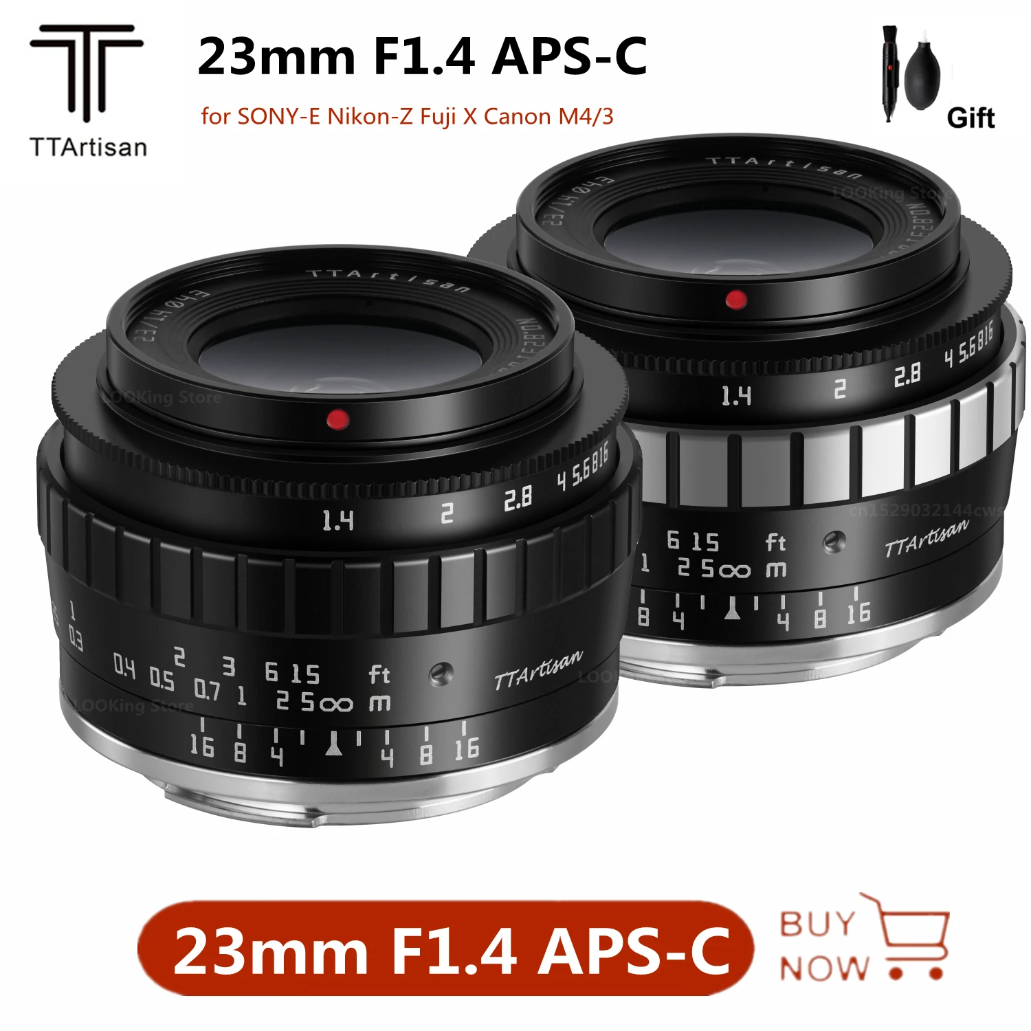 

TTartisan 23mm F1.4 APS-C Lens Manual Wide Angle for Sony E/Fuji X/M4/3/Nikon Z Mount Cameras A6600 A6500 X-T4 X-T30 GH5 Z6 Zfc