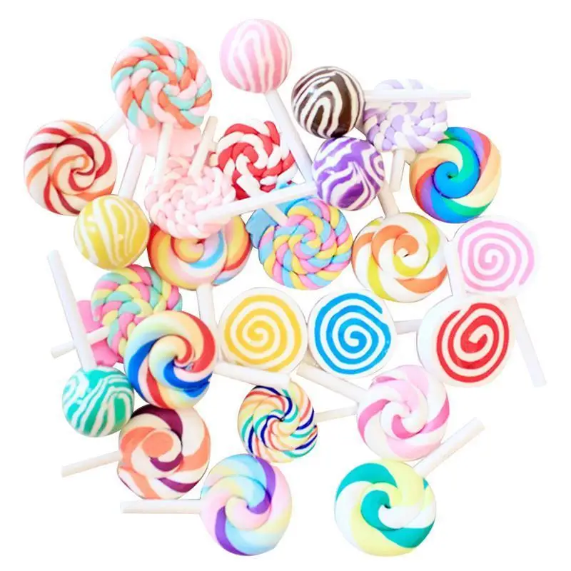

30Pcs/Set Colorful Lollipop Candy Charms Soft Polymer Clay Miniature Food Decoration Crafts Toys For Chirdren Party Girls Toys