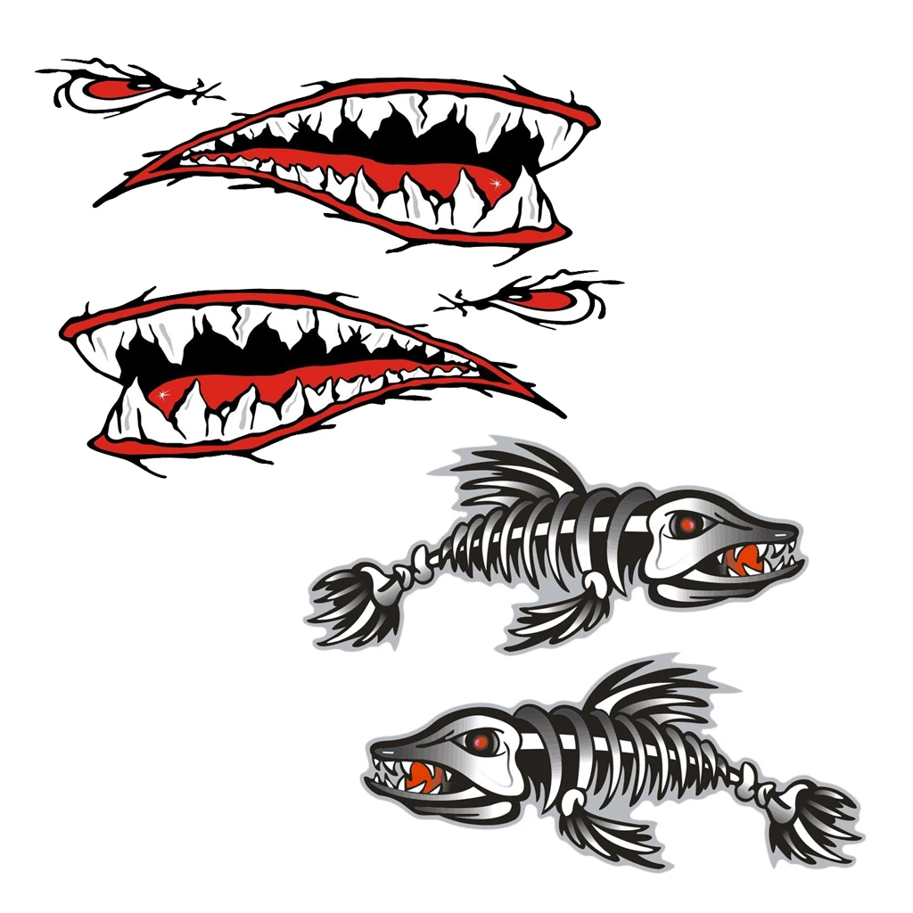 4 шт. виниловые наклейки на байдарку скелет рыба Акула зубы рот каноэ рыбалка
