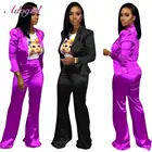 Женский Повседневный костюм из двух предметов, короткий пиджак с длинным рукавом и v-образным вырезом, брюки с широкими штанинами, офисный костюм для зимы