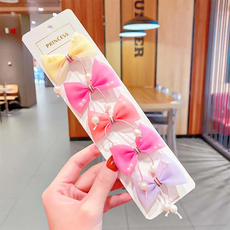 

ncmama 5PCS Girls Cute Colorful Chiffon Bow Candy Hairpins Kids Lovely Hair Clips Barrettes Headband Fashion Hair Accessories
