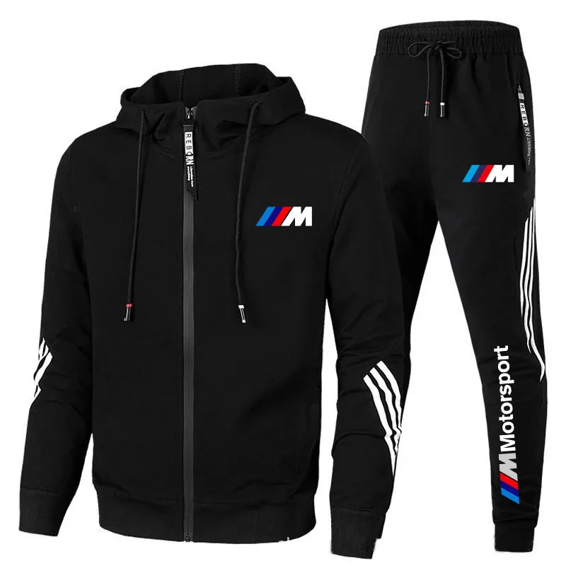 

2021New BMW M Men's Football Sets Zipper Hoodie+Pants Two Pieces Casual Tracksuit Male Sportswear Gym Brand Clothing Sweat S