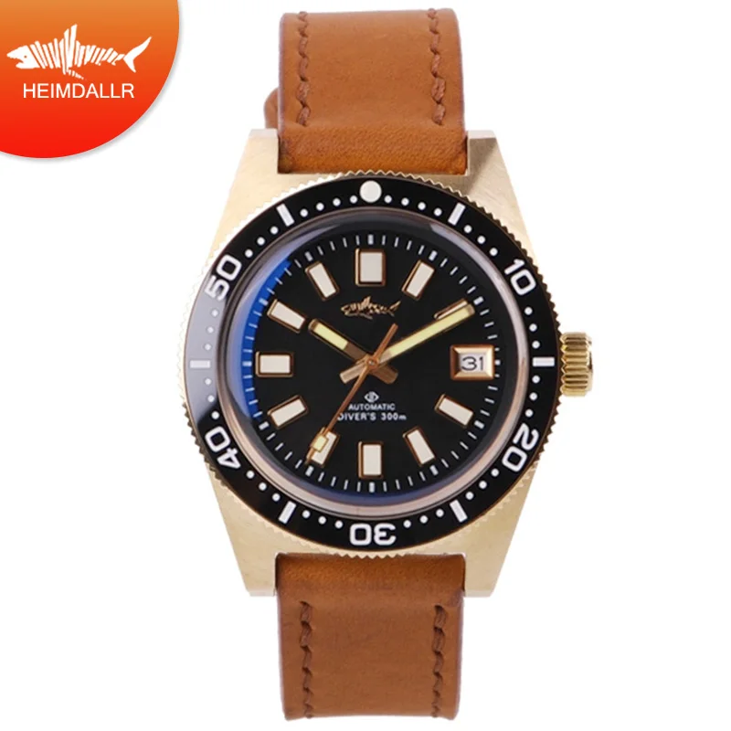 Мужские часы HEIMDALLR 300 м с черным циферблатом бронзовые водостойкие сапфировые NH35A