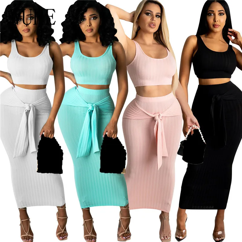 

KEXU Nightclub 2 Sets Off Shoulder Sleeveless Square Collar Tanks Top Slim Bag Hip Skirts Casual Party Elegant Women Summer Wear