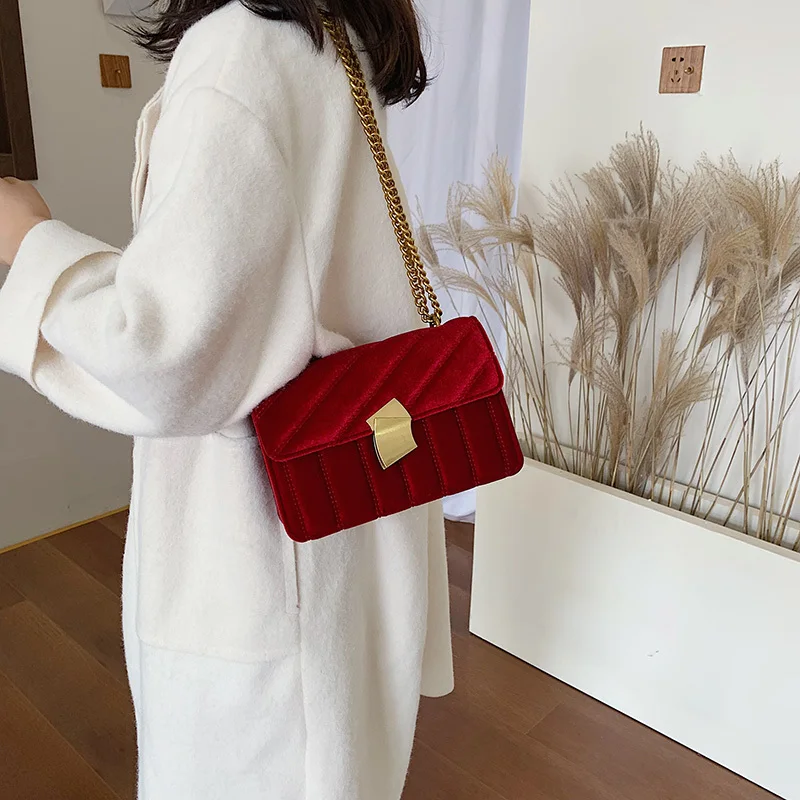 Luxury women clutch bag high quality velvet chain female designer shoulder Messenger bag evening package party small square bags