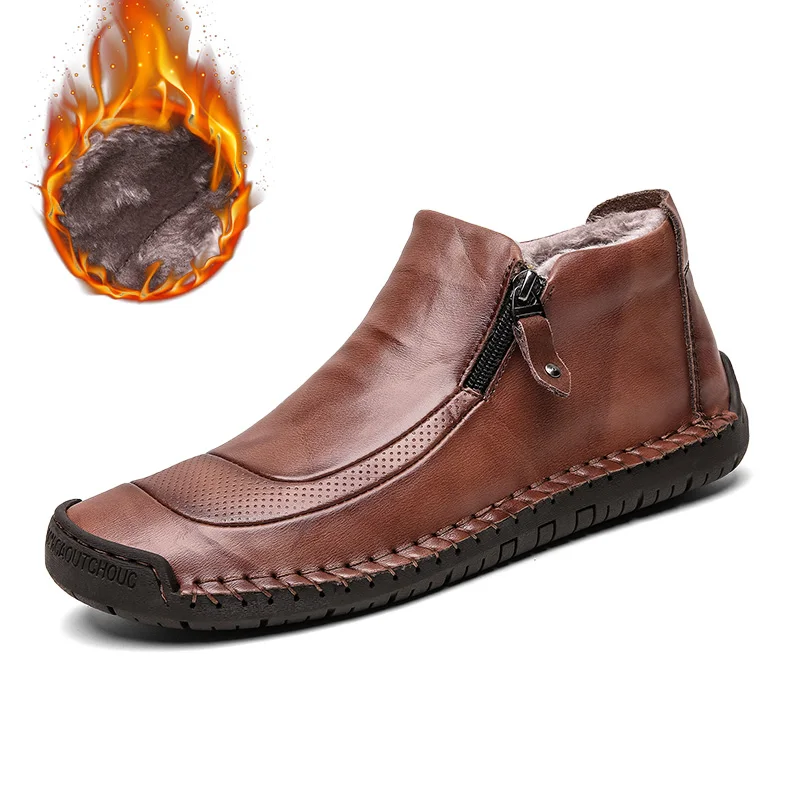 2019 г. Новые зимние ботинки мужские меховые теплые плюшевые кожаные