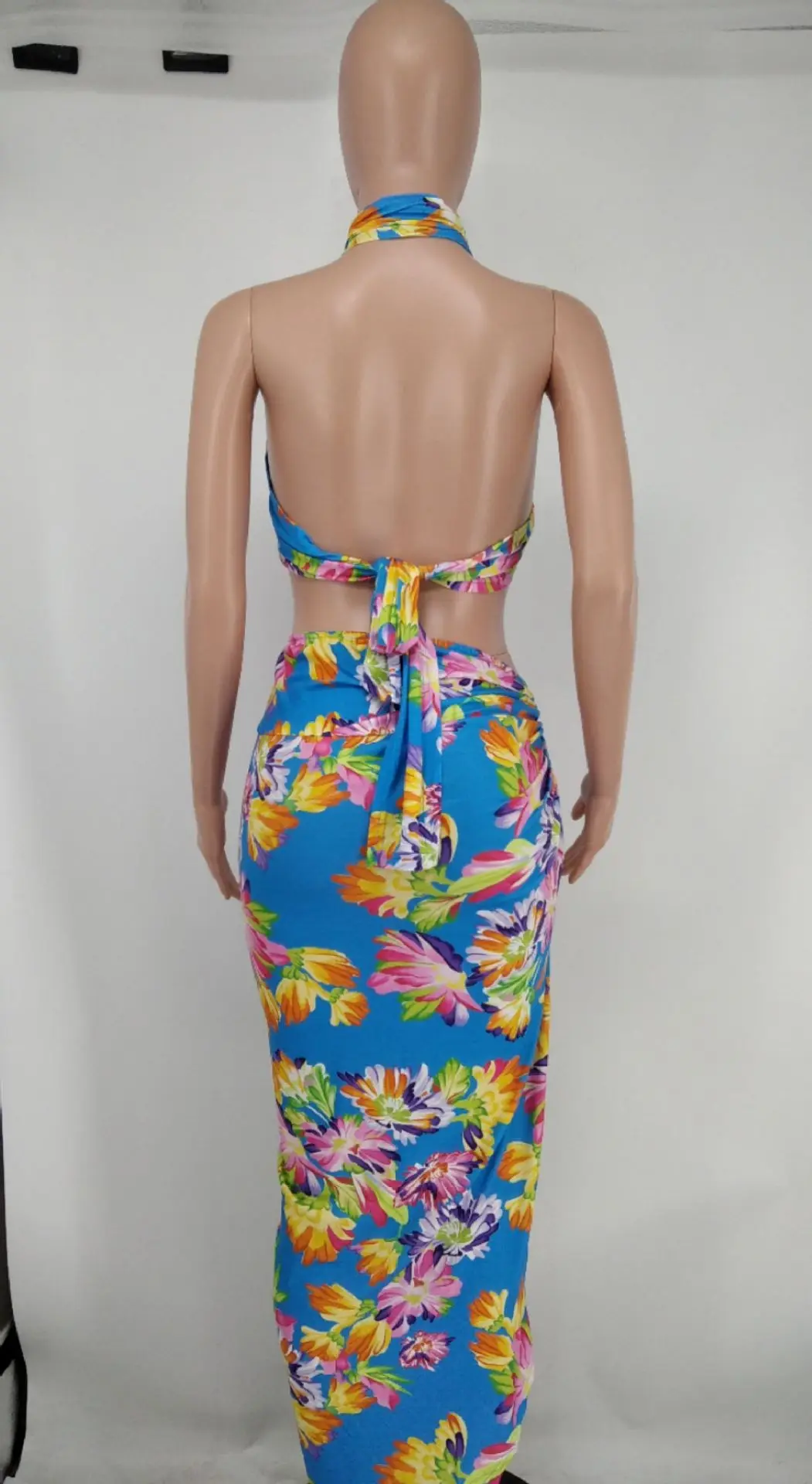 

Casaul Women Skirt Suit Print Floral Hollow Out Bandage Summer Beach Clothes For Women