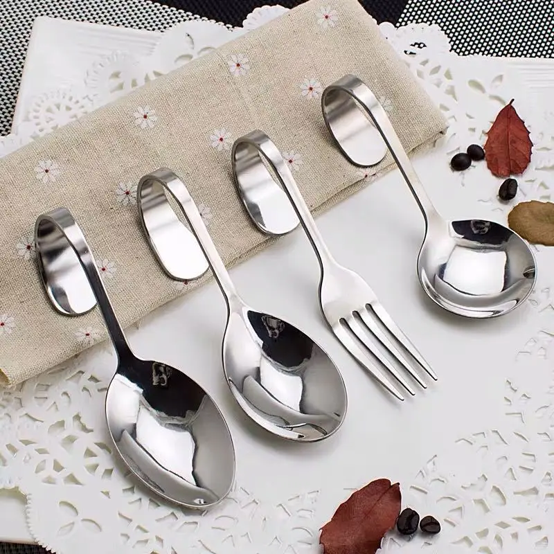 

Household Stainless Steel Curved Handle Spoon Curved Fork Can Hang Spoon Soup Spoon Shrimp Spoon Dessert Curved Spoon