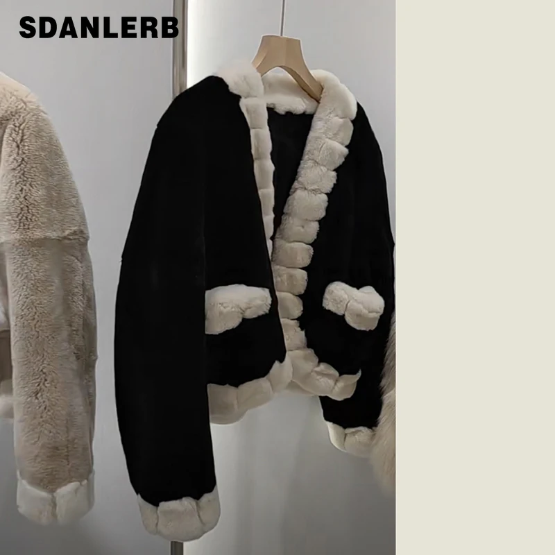 

Imitation Fur Short Coat Female 2021 Winter New Rex Rabbit Fur Black White Environmental Protection Fur Integrated Clothing
