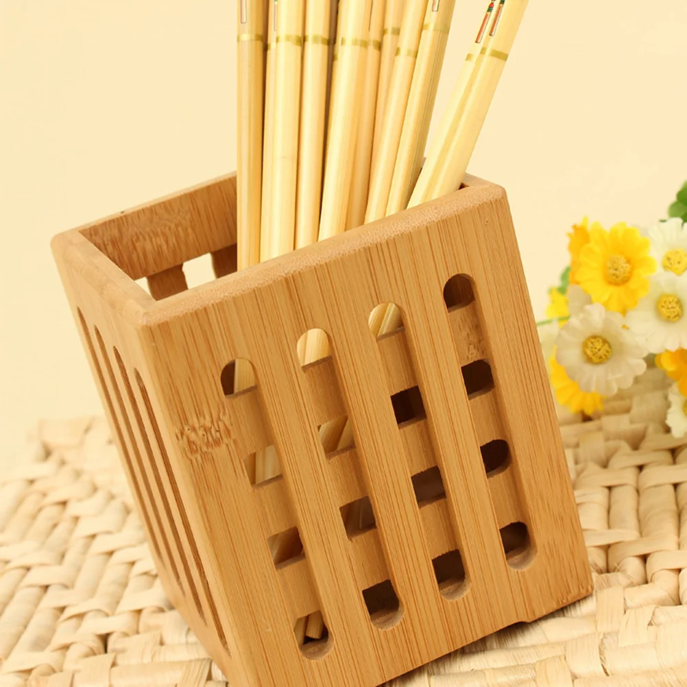 

orange 1 pc Chopsticks Holder Kitchen Durable Bamboo Holey Storage Bucket Tableware Drying Canister Cutlery Organizer