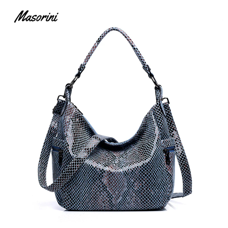 Кожаная женская сумка с ручками змеиная через плечо Женская вместительная