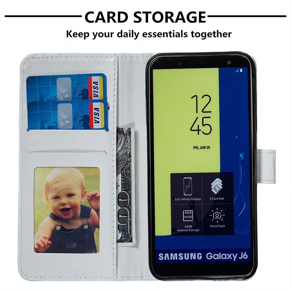 Кожаный чехол бумажник для Samsung Galaxy J3 2016 J5 J7 J4 Prime J6 Plus A3 A5 A6 A7 A8 A9 2018 A20 A30 A50 цветочный