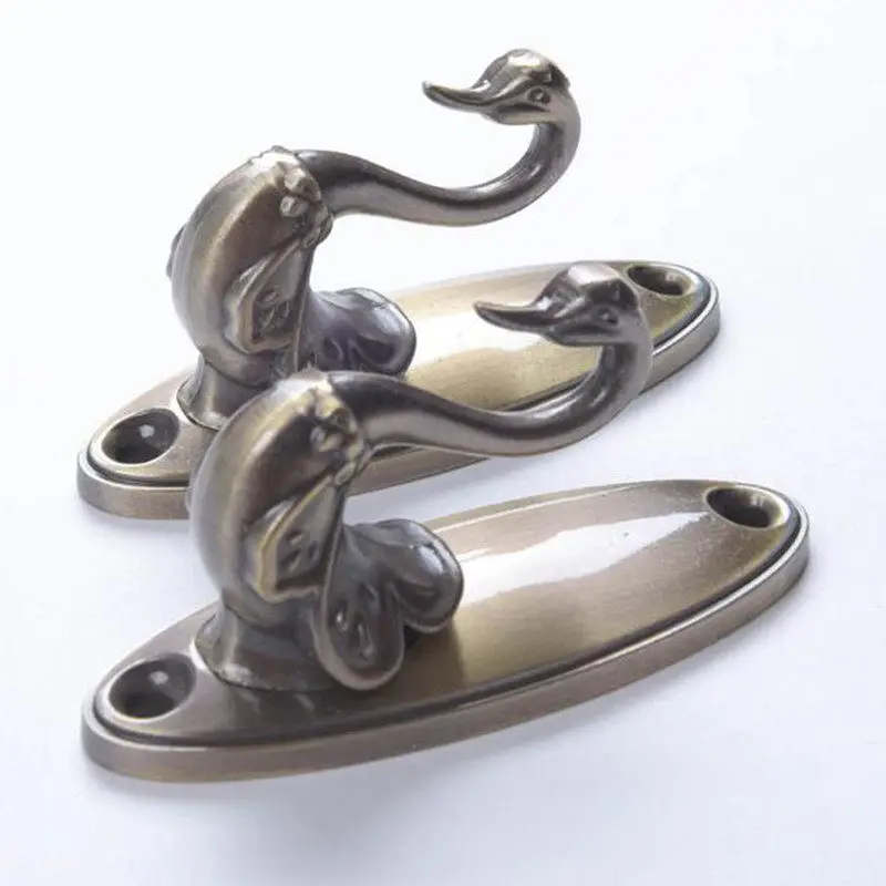 

2Pcs Hooks Retro Zinc Alloy Wall Hangers Hooks Curtain Holdback Wall Hanger Swan Patterned Curtain Holder Home Decor Accessories