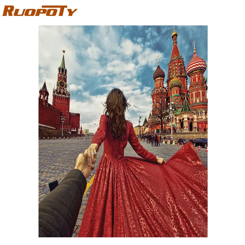 RUOPOTY рамка для влюбленных, рисунок DIY, картина по номерам, акриловая Картина на холсте, украшение для дома, уникальный подарок, современная настенная художественная картина