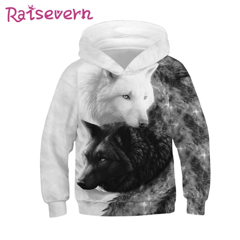 Детские толстовки с капюшоном 3D принтом животных пальто волк и Лев топы для детей
