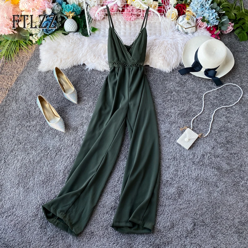 Женский винтажный комбинезон сексуальный пляжный на бретелях спагетти с v