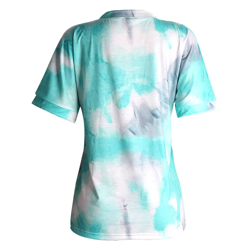 

European and American Women's Fashion Tie-Dye Printed V-neck Short-Sleeved Women's Tops Summer plus Size Women's T-shirts
