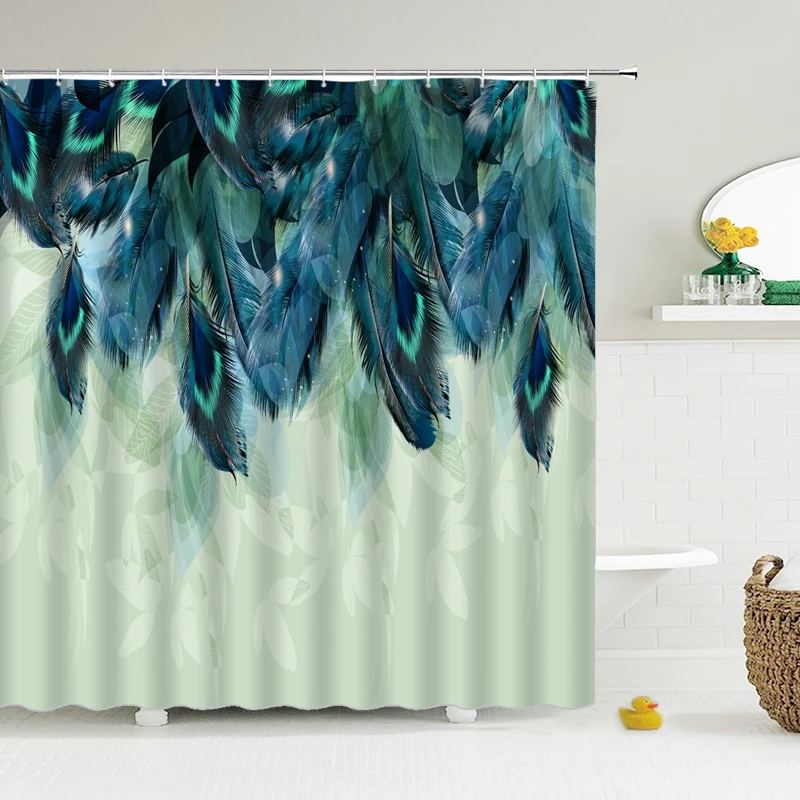 Красивая занавеска для душа с красочными перьями простая и модная