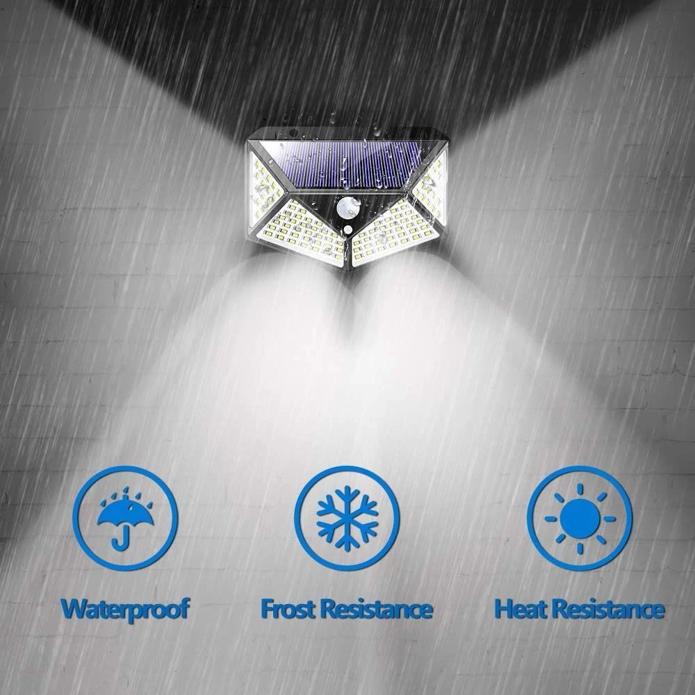 

IP65 Waterproof LED Solar Outdoor Sports Sensor Light 100 LEDs Wall Lights for Fence Yard Garden Garage Stairs