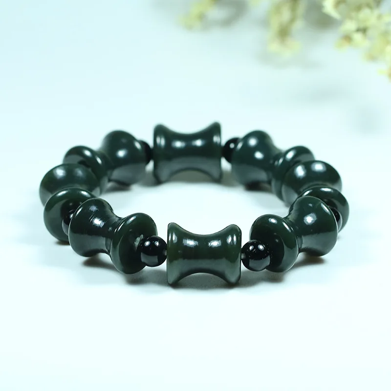 Natural Hetian Jade Beads Elastic Bangle Bracelet Charm Jewellery Fashion Accessories Hand-Carved Amulet Gifts for Woman Men | Украшения и