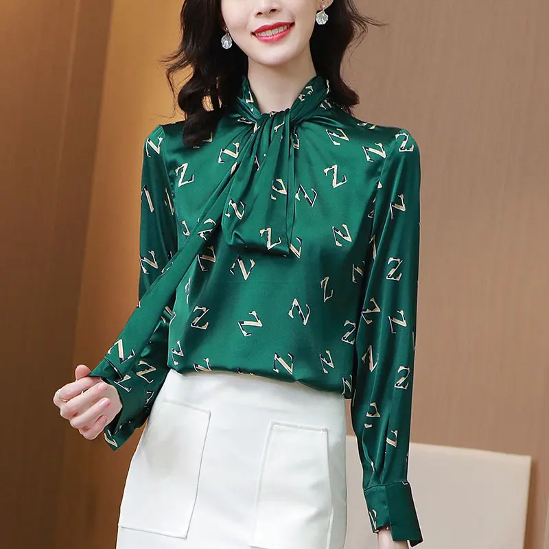 

Suit Collar Ribbon Letter Print Shirt 2021 Spring and Autumn New Fashionable Long Sleeve Large t-shirt summer shirt oversize