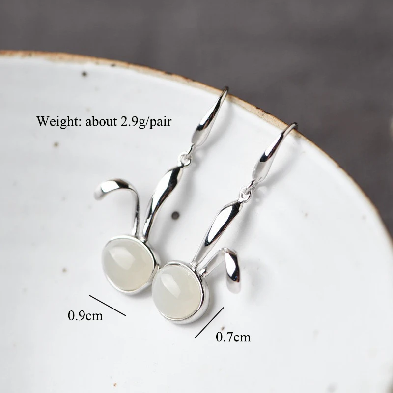 

V.YA 925 Sterling Silver Long Ears Hetian Jade White Rabbit Earrings for Women Patry Wedding Fine Jewelry Fashion Accessories