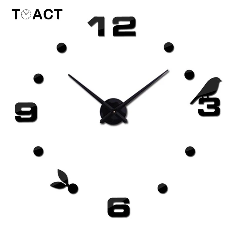 Большие настенные часы зеркальные наклейки современный дизайн большие размеры 3D