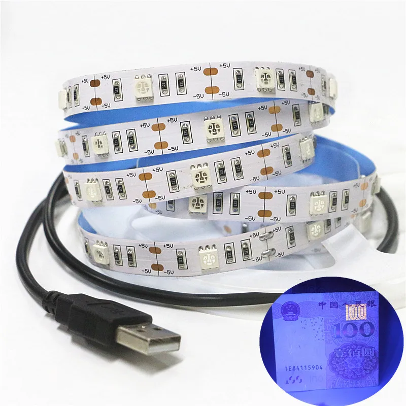 Светодиодная УФ лента с USB 5 В 5050 0 нм 1 SMD 30 светодиодов/м гибкая фиолетовая лампа