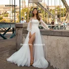 Свадебное платье в стиле бохо, свадебное платье с кружевной аппликацией и высоким разрезом для невесты, 2022