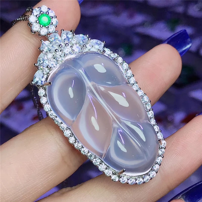 

Jadery Luxury Natural Gemstone Leaf Chalcedony Jade Pendants & Necklaces 925 Sterling Silver Long Women Necklace Fine Jewelry