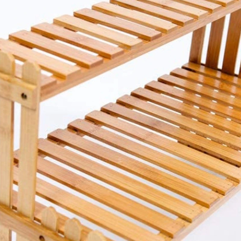 

Plant Stand Flower Display Desktop Rack Holder Bamboo Shelf Garden Storage Dormitory Modern Double Layer