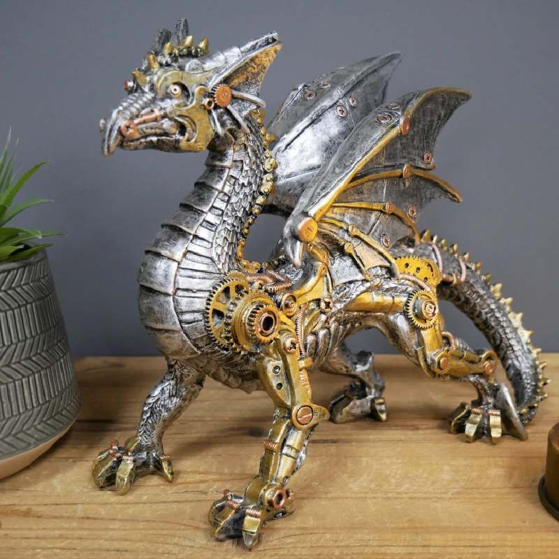 

Steampunk Dragon Statue Resin Handicraft Ornaments Animal Pterodactyl Ornament Home Garden Study Decoration