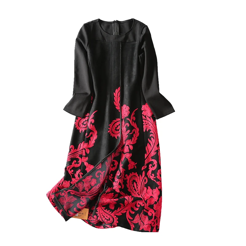 Новое поступление 2019 осенне-зимнее приталенное женское платье с вышивкой в