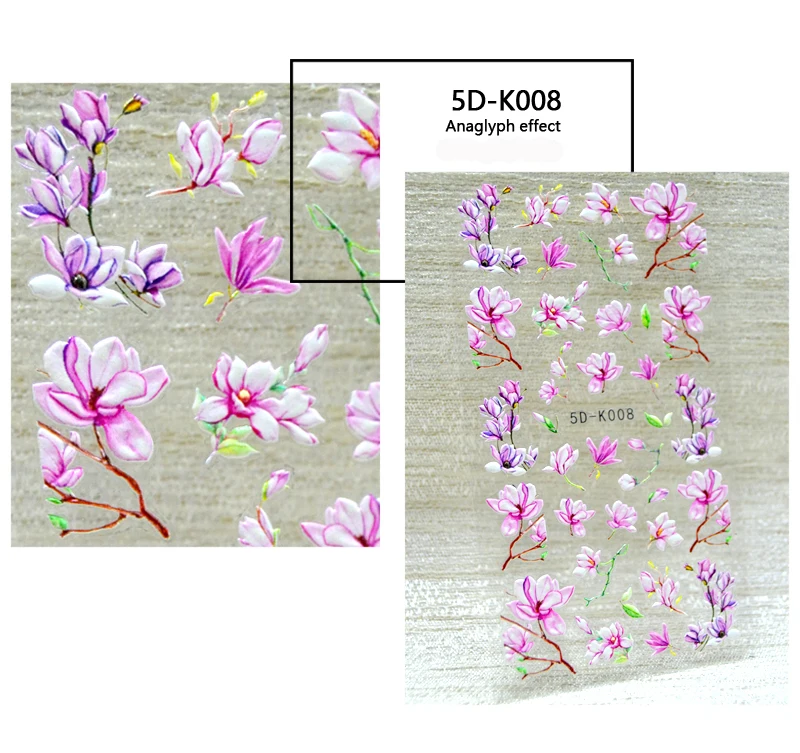 

5D Nail Sticker Anaglyph Effect Romantic Flower Nail Art Decorations Adhesive Slider Stickers For Nails Manicure Accessories