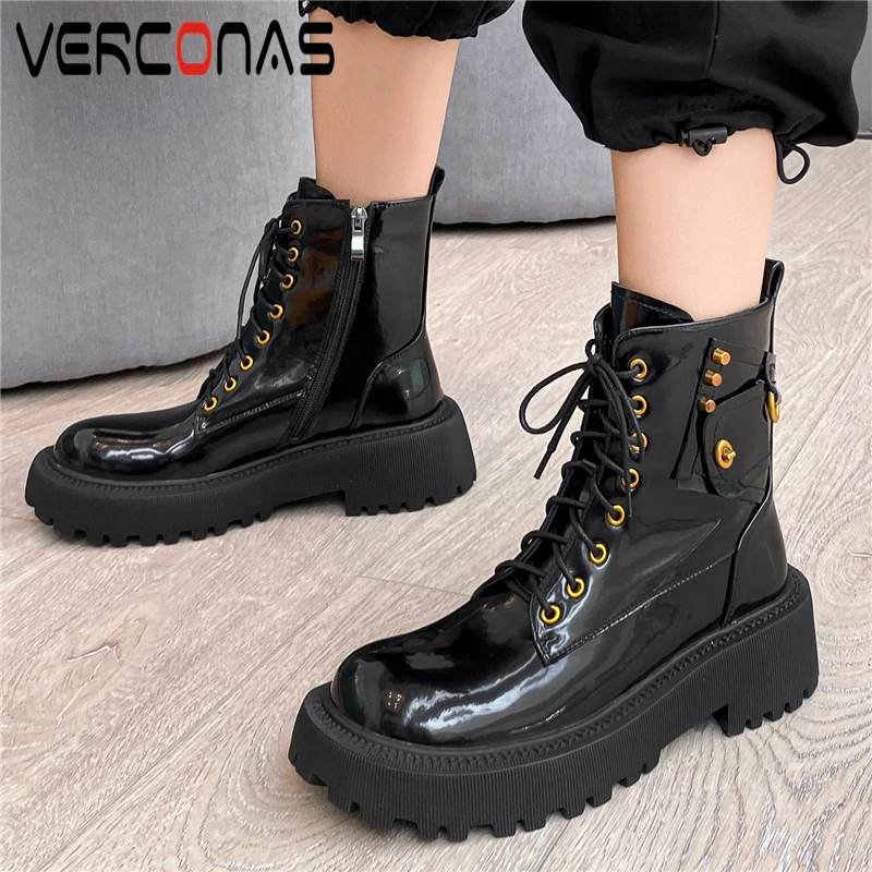 Женские ботильоны с заклепками VERCONAS черные ботинки из натуральной кожи