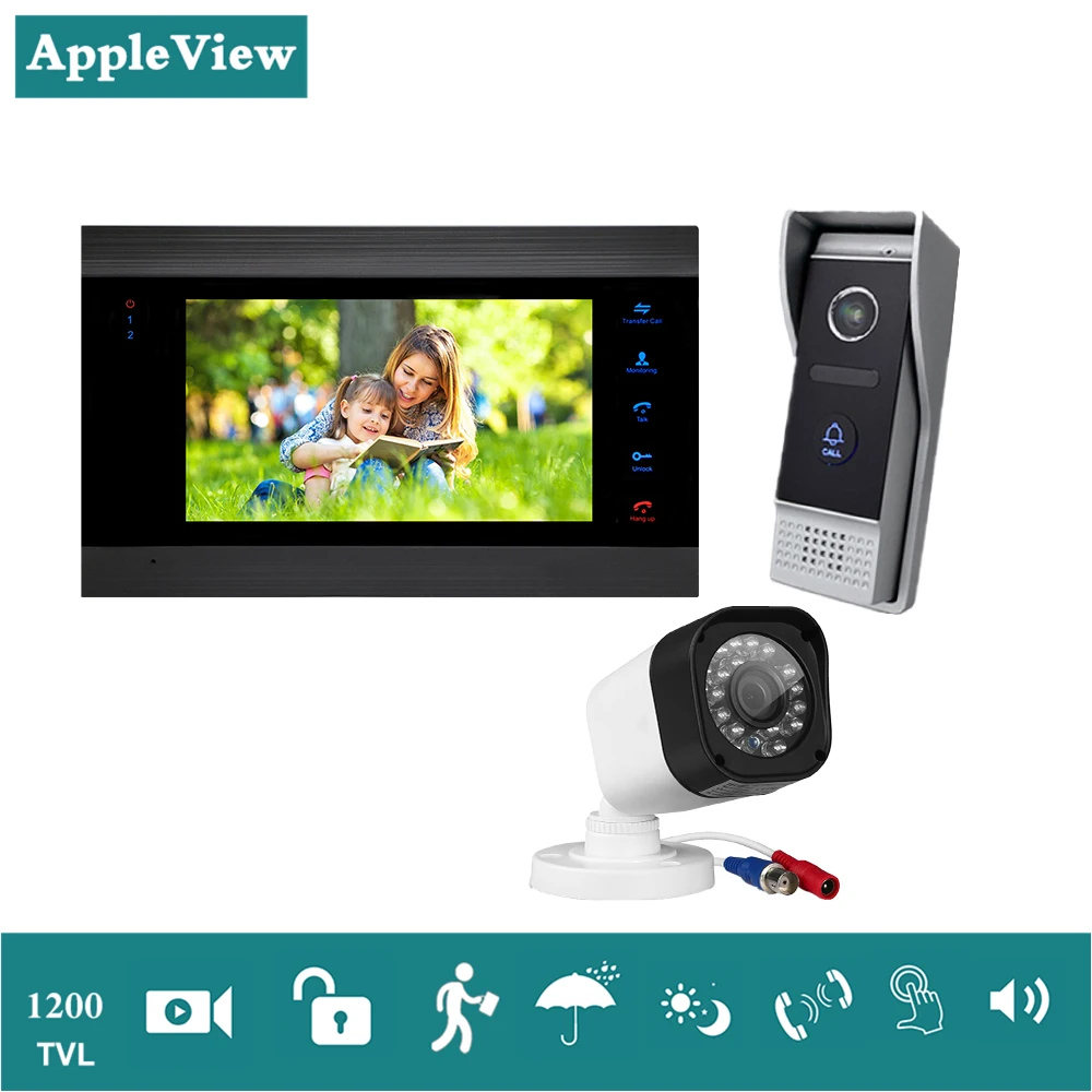with CCTV camera Проводной видео-дверной звонок Домофон с 7 дюймовым монитором, CCTV Камера, дверной звонок, Камера для домашной безопастности Системы - Цвет: with CCTV camera