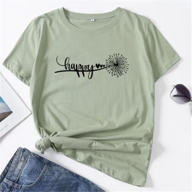 

Summer Women T Shirt Cotton 5XL Plus Size Happy Dandelion Print Short Sleeve Tees Shirt Tops Casual O-Neck Female TShirt NEW