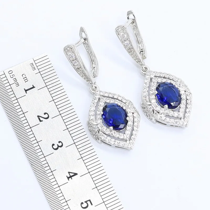 Серебряный цвет Искусственный Свадебный синий камень с браслетом серьгами