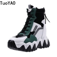 spring women thick sole ankle boots autumn luxury platform casual boots womens 8cm high heels wedge boots shoes woman sneakers